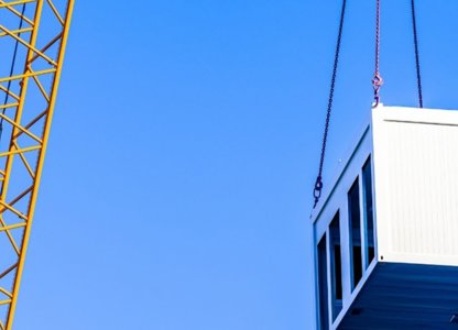 A temporary building being moved