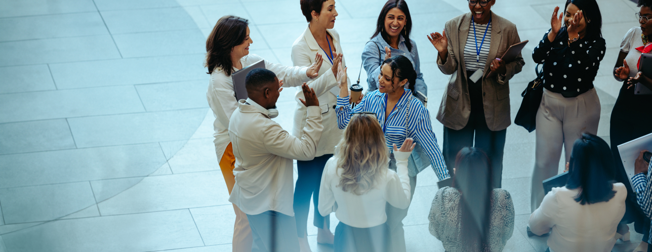Employees gathering in a corridor